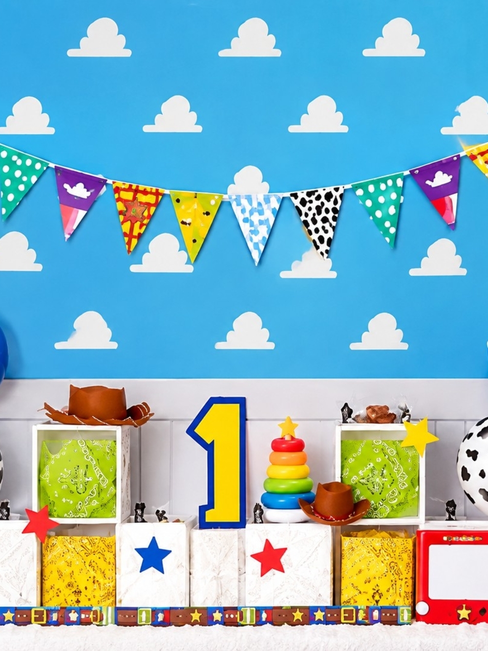 Colorful First Birthday Party Banner and Decorations - Multicolor